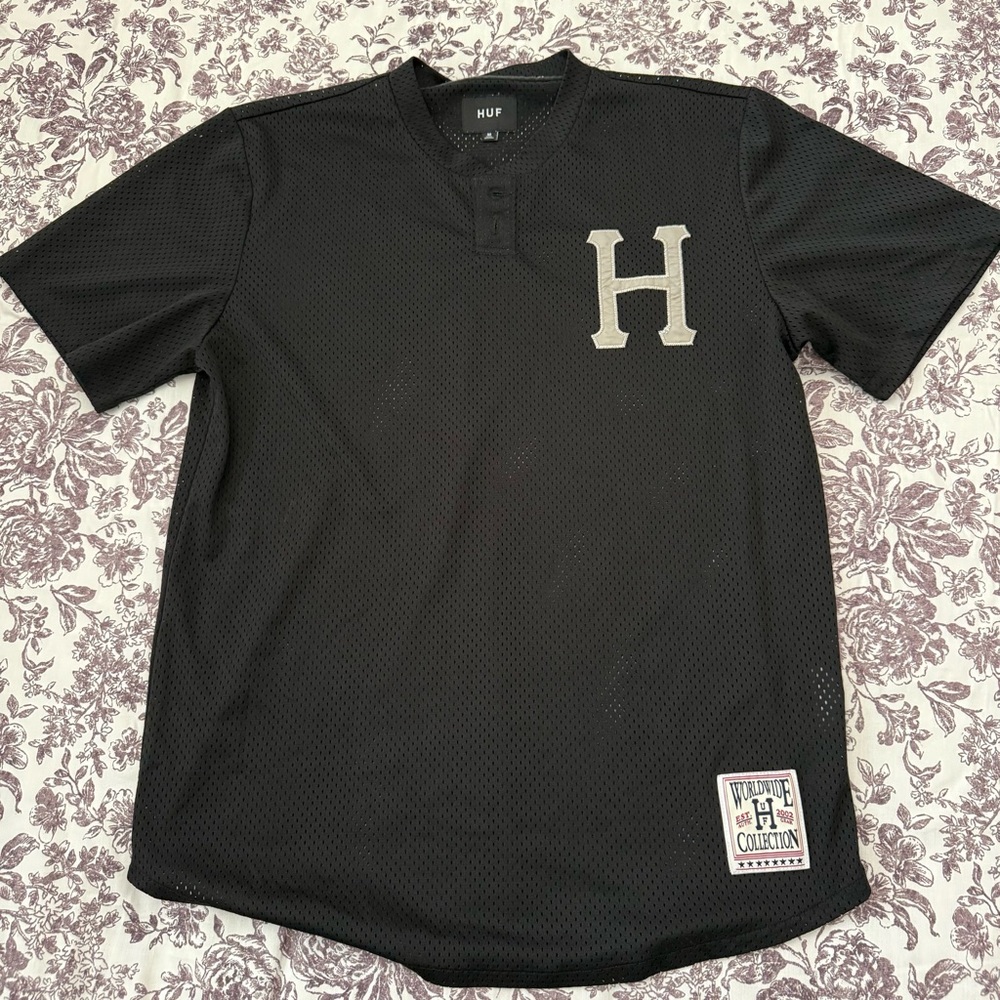HUF Black Mesh Jersey with White Accents size M